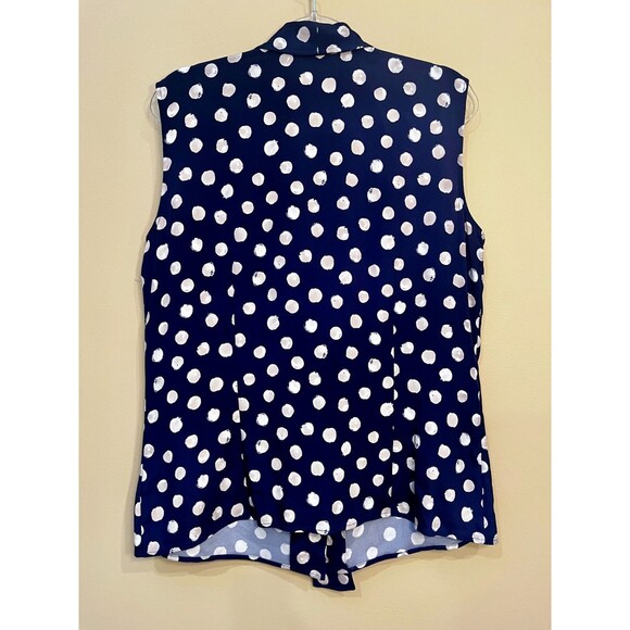 ST JOHN NAVY BLUE POLKA DOT Neck Tie Silk Blend Sleeveless BLOUSE TOP Size 14 - Picture 10 of 10